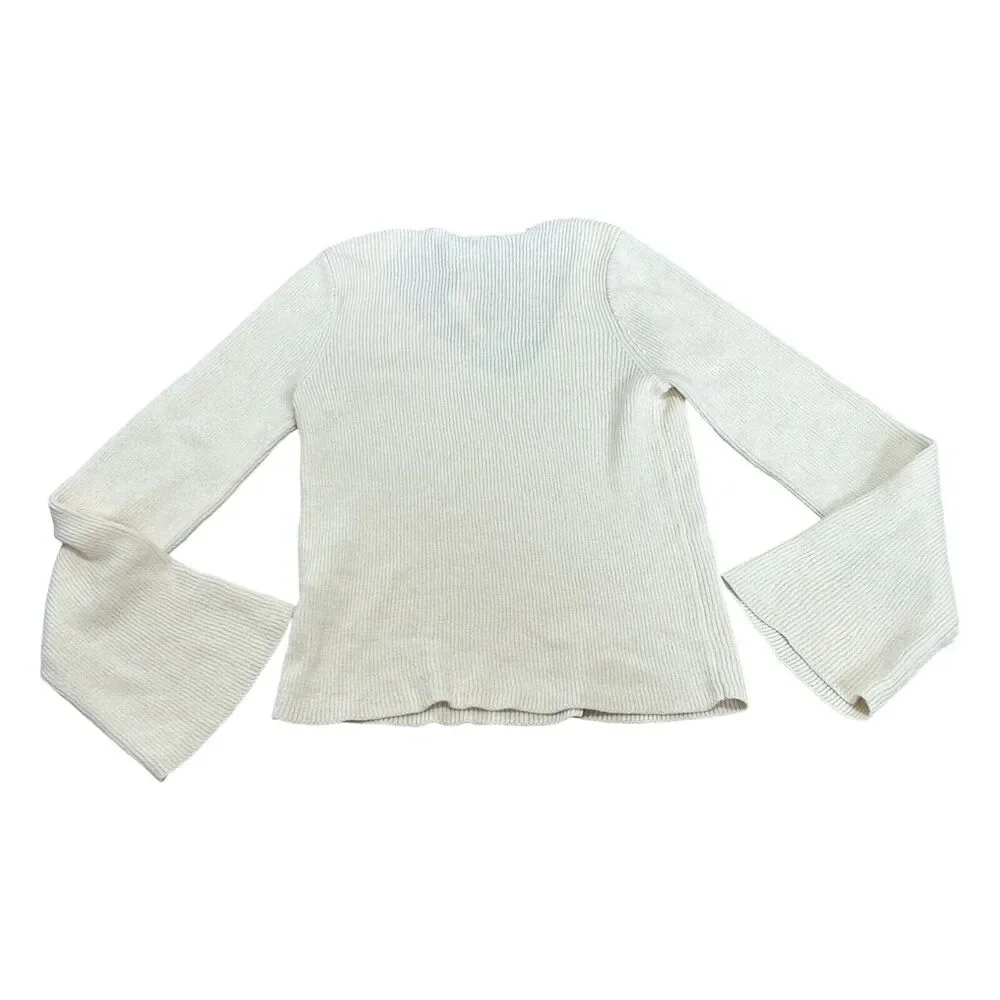 Madewell‎ Sweater Womens S White Ribbed Cotton Long Sleeve V Neck Pullover NWT